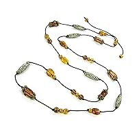 Linpeng Silver Carved Tube, Amber Assorted Beads Long Necklace