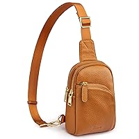 S-ZONE Sling Bag for Women, Genuine Leather Fanny Packs RFID Blocking Crossbody Chest Bags, Gifts for Women Men Brown