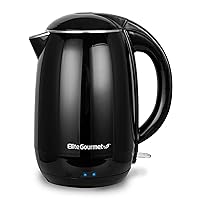 Elite Gourmet EKT1821 1.8L Double Wall Insulated, Cool-Touch 1500W Kettle w/Stainless Steel Interior & Lid, 360° Swivel Base for Cord Free Serving, Power On Lever, Auto Shut-Off, Boil Dry, Black