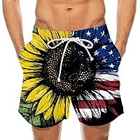 Mens Swim Trunks USA American Flag Graphic Print Summer Boardshorts Novelty 3D Beach Shorts 5‘’ Swimsuits Swimwear