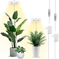 LBW Grow Lights for Indoor Plants, 144 LEDs Full Spectrum Plant Light, Large Plant Lamp with 4 Dimmable Levels, 4/8/12H Auto On/Off Timer, Height Adjustable, Halo Growing Lamp for Tall Plants, 2 Pack