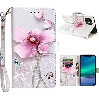 JanCalm Compatible with iPhone 12 Wallet Case/iPhone 12 Pro Wallet Case, Floral Pattern PU Leather [Wrist Strap][Card/Cash Slots] Stand Feature Flip Cases Cover for iPhone 12/12 Pro (Pearl Flower)