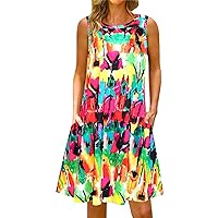 Summer Dresses for Women 2024 Spring Plus Size Floral Boho Sundresses Casual Athletic Sleeveless Dress Pocket Fashion