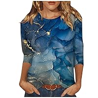 Shirts for Women Casual 3/4 Sleeves Printed Tee Shirt O-Neck Retro Comfortable Blouse Lightweight Fit T-Shirts