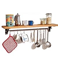 Floating Shelves for Kitchen Spice Storage Hanging Pot & Pan Rack，Wood Wall Mount Shelf with Rails and Hooks, for Bedroom, Living Room, Bathroom, Hanger Organizer for Utensil (Size : 60x20x