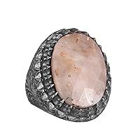 KAMBO Genuine Natural Sapphire Gemstone Ring, Big Ring, 925 Sterling Silver Men's Ring, Birthstone Ring For Men