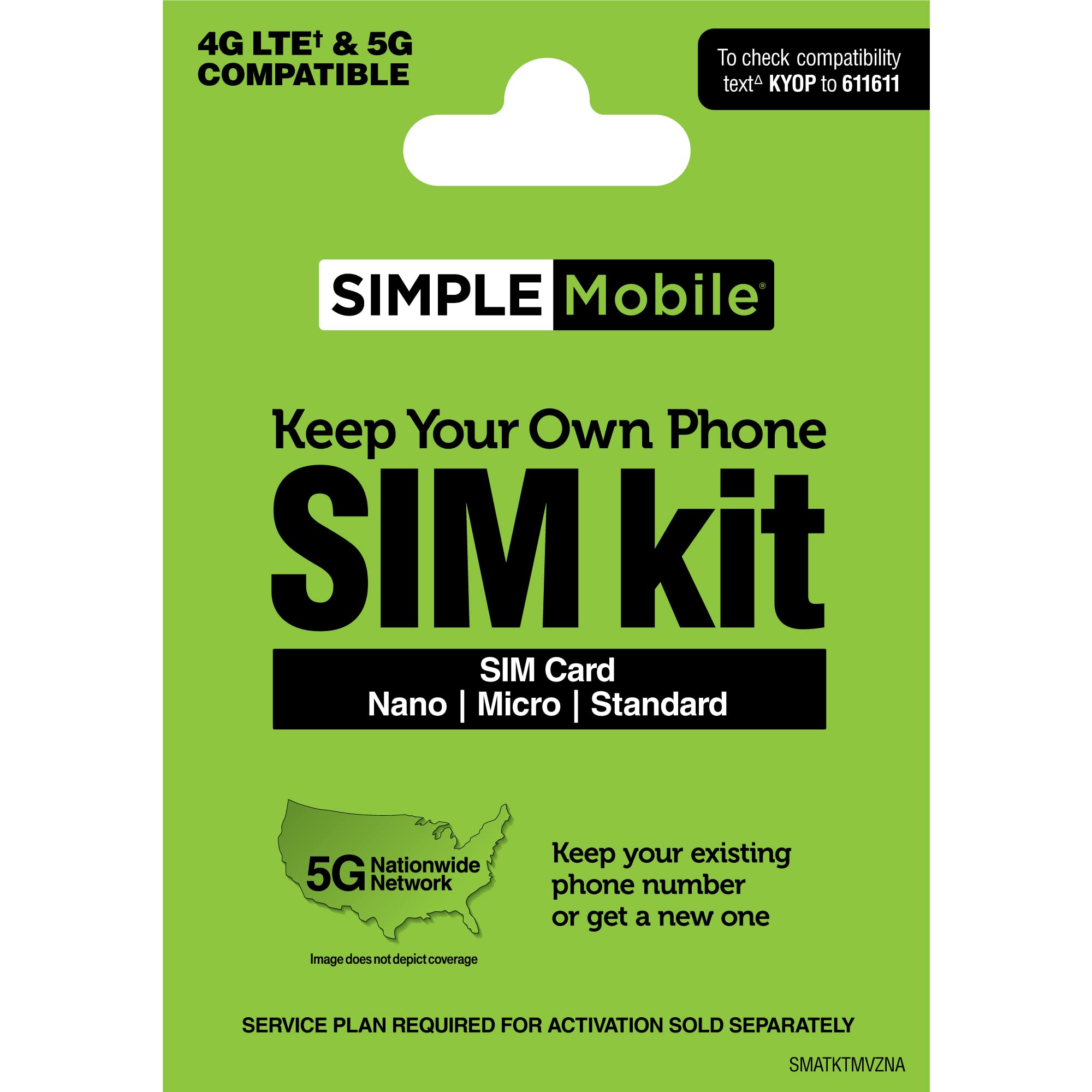 SIMPLE Mobile Prepaid Sim Card Kit (Verizon Network), Regular & Micro Size Sim Card