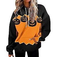 Halloween Fall Sweaters, Women's Turtleneck Casual Sweatshirts For Women Women's Fashion Loose Casual Daily Long Sleeve Halloween Print Top College Sweatshirts For Women Button (Orange-3,3X-Large)