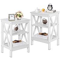 Modern Nightstands X-Design Side End Table Night Stand with Storage Shelf for Bedroom,Living Room,Set of 2 (White A2)