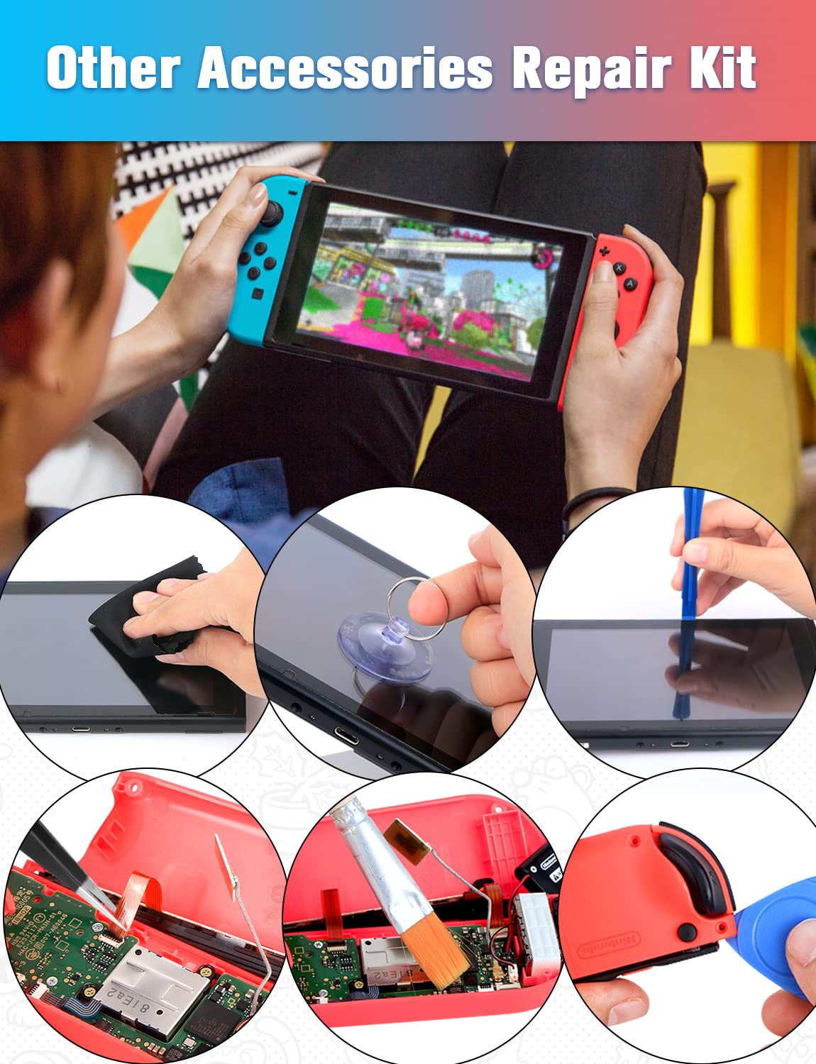 Joycon Joystick Replacement, 33 PCS Joycon Repair Kit, 4 Pack Joystick Analog Sticks Left/Right Thumb Sticks for Nintendo Switch Joy Con Controller, NS Repair Tool with Thumbstick Grips & Screws