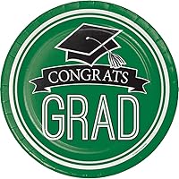Creative Converting Congrats Grad Emerald Green Plates-18 Pcs 18-Count Sturdy Style Dinner/Large Paper Plates for Graduation Party, School Spirit