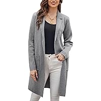 GRACE KARIN Women's 2024 Fashion Open Front Long Cardigan Sweaters Long Sleeve Lapel Knit Sweater Jacket with Pockets