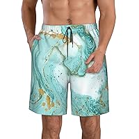 Green Gold Marble Print Men's Beach Shorts Hawaiian Summer Holiday Casual Lightweight Quick-Dry Shorts