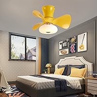 Ceiling Fans with Lamps,Remote Control App Silent Mini Ceiling Fan with Led Lamp Dimmable 6 Speed Reversible Timer Ceiling Fan Chandelier for Kids Bedroom Kitchen/Yellow