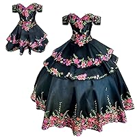 2024 Sexy Detachable Puffy Skirt 3D Floral Flowers Quinceanera Dresses Mexican Theme Off The Shoulder Ball Gown