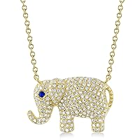 Allurez 14k Gold Diamond and Blue Sapphire Elephant Pendant Necklace (0.49ct)