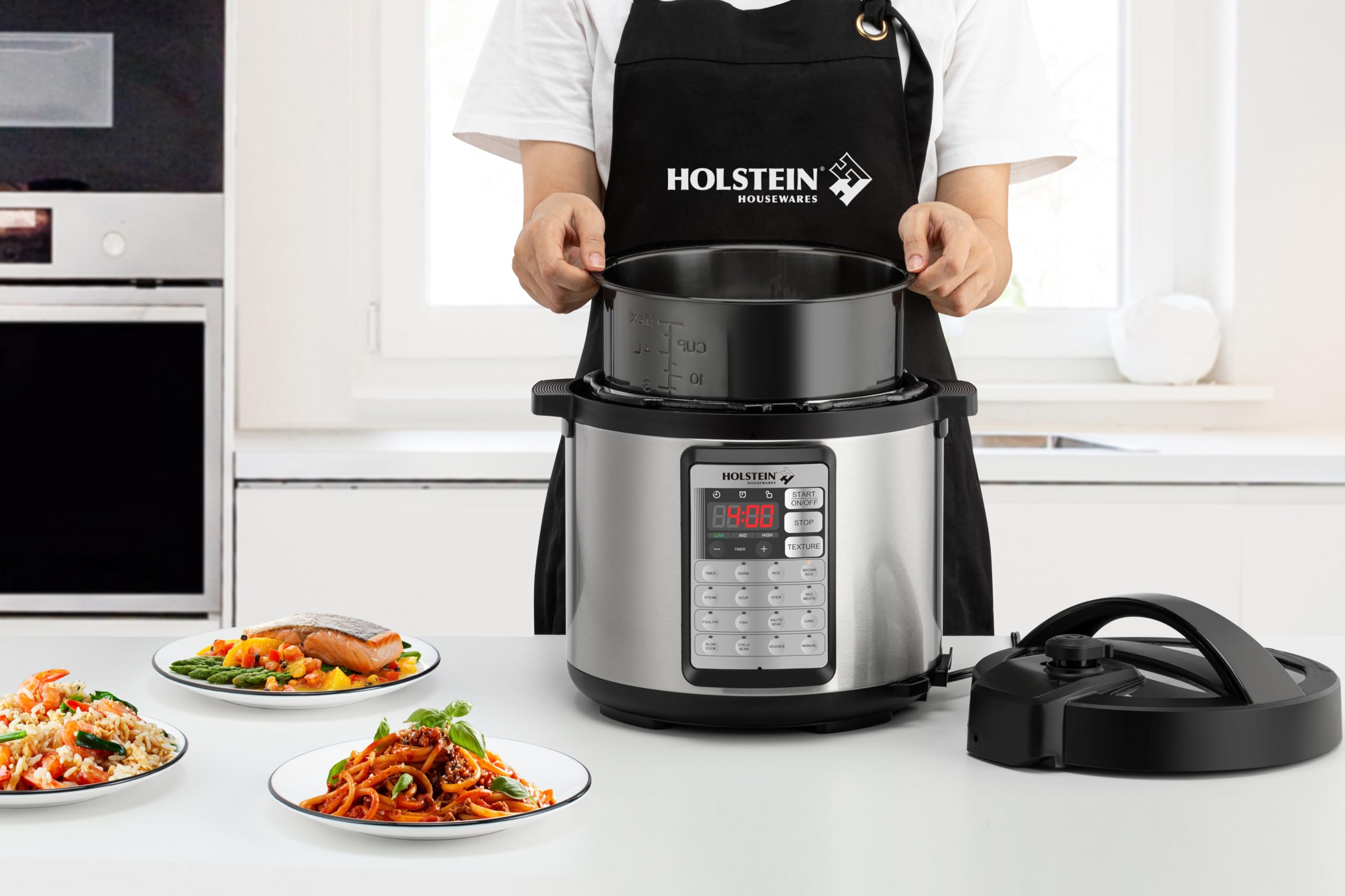 Holstein Housewares 6.3 Quart Digital Multi Cooker - 7-in-1 Functions, Stylish Black Stainless Steel, Effortless Versatility for Gourmet Cooking at Home.