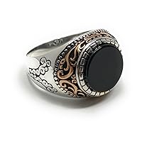 KAR 925K Stamped Sterling Silver Filigree Black Onyx Men's Ring K4B