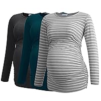 Smallshow Women's Maternity Shirts Long Sleeve Pregnancy Clothes Tops 3-Pack