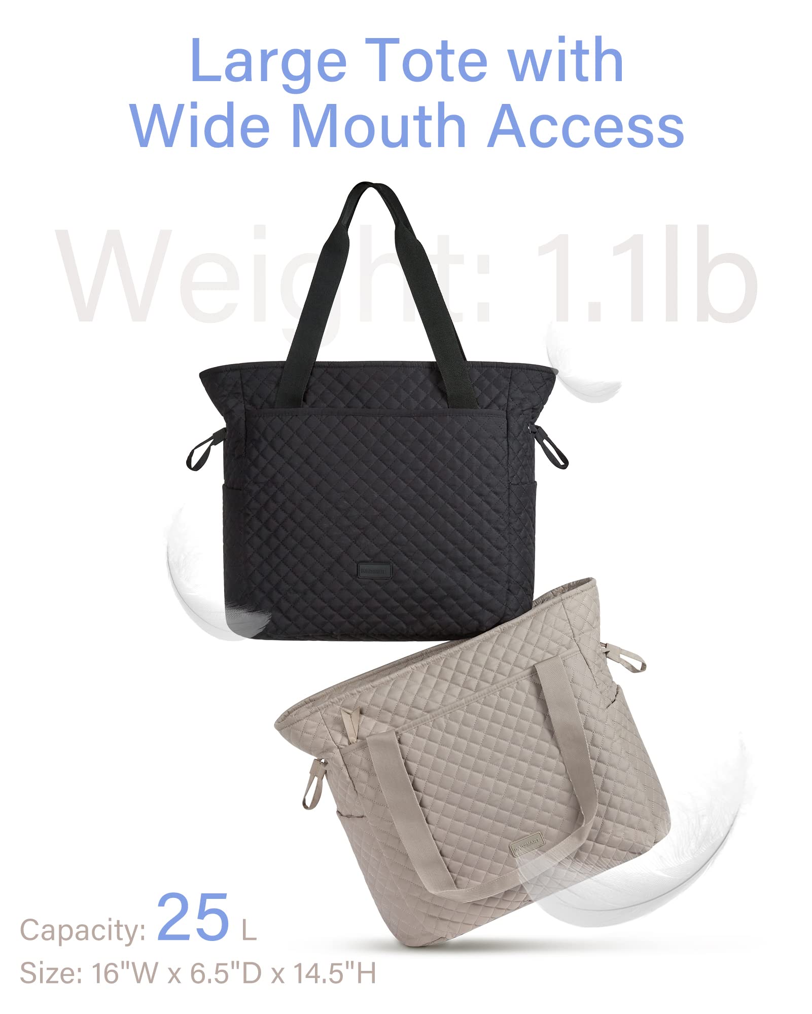 BAGSMART Quilted Tote Bag, Top Handle Handbags for Women, Shoulder Bag, 25L Large Hobo Bag for Work, School, Travel