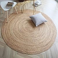 Handwoven Jute Area Rug - 4 feet Round - Natural Yarn - Rustic Vintage Beige Braided Reversible Rug - Eco Friendly Rugs for Bedroom - Kitchen - Living Room - Farmhouse (4' Round)