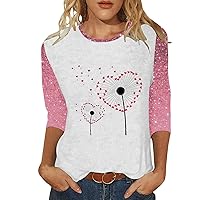 Graphic Tees for Women with Dark Green in Them Women's Valentine's Day Heart Tree Printed Round Neck Three Qua