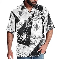 Spooky Halloween Spider Web Men Casual Button Down Shirts Short Sleeve
