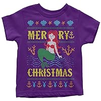 Threadrock Little Girls' Mer-ry Christmas Mermaid Ugly Christmas Toddler T-Shirt
