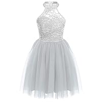 YiZYiF Kids Big Girls Halter Lace Junior Bridesmaid Dress Sleeveless Floral Pageant Prom Dresses
