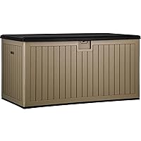 YITAHOME XXL 230 Gallon Large Deck Box,Outdoor Storage for Patio Furniture Cushions,Garden Tools and Pool Toys with Flexible Divider,Waterproof,Lockable (Black&Brown)