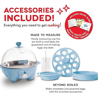 DASH Rapid Egg Cooker: 6 Egg Capacity Electric Egg Cooker for Hard Boiled Eggs, Poached Eggs, Scrambled Eggs, or Omelets with Auto Shut Off Feature - Dream Blue