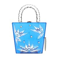 Top Handle Cobalt Blue Cut to clear Lucite Acrylic Handbag For Party twisted round top handles