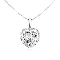 Natural Diamond Halo Heart Shape Pendant Necklace for Women in 14K Solid Gold/Platinum