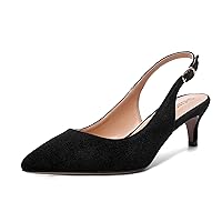 Womens Pointed Toe Sexy Suede Buckle Solid Slingback Wedding Kitten Low Heel Pumps Shoes 2 Inch