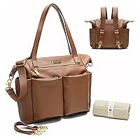 miss fong Diaper Bag Tote Leather Diaper Bag Backpack Large Tote Bag,Baby Diaper Bag for Women,Diaper Bag Purse with 11 Diaper Bag Organizer,Changing Pad, Stroller Straps,4 Insulated Pockets