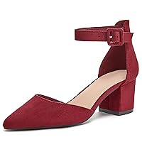 LAICIGO Women's Pointed Toe Pumps Ankle Strap Buckle Chunky Block Heel Dress D'Orsay Shoes