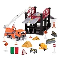 Driven by Battat – 35Pc Construction Playset for Kids – Toy Crane Truck & Accessories – Pretend Play – Toy Bridge, Road Signs, & More – 3 Years – Bridge Construction Play Set (35pc)
