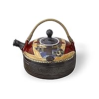 Hand Painted Colorful Pottery Teapot with Wicker Handle - Functional and Decorative Tea Pot - 1600ml/54oz Capacity - Kitchen & Home Decor