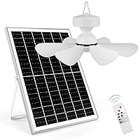 Solar Rechargeable Ceiling Fan with Light, 25W Solar Panel Powered Small Hanging Fan with 32Wh/10000mAh Battery Backup for Gazebo, Chicken coop, Greenhouse with Remote Control, Adjustable Light