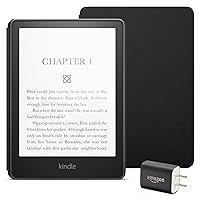 Kindle Paperwhite Essentials Bundle including Kindle Paperwhite (16 GB) - Agave Green, Leather Cover - Black, and Power Adapter