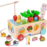 8-in-1 Toddlers Montessori Wooden Educational Toys for Baby Boy Girl 1 2 3 Year Old, Shape Sorting Toys Gifts for Kids 2-4, Preschool Learning Fine Motor Skills Game Carrot Harvest Game Toys for 1-3