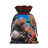 Dwrepo Underwater world coral Print Gift Bags Drawstring Xmas Gift Bags Christmas Treat Bags For Holiday Party Medium