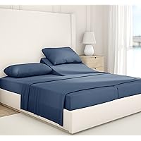 Luxury Split King Adjustable Bedsheets, Soft 100% Cotton, 500 Thread Count, Snug Fit, 5Pc Set With 2 Twin-Xl Fitted Sheets, Beats Egyptian Quality Claims (Split King, Solid - Fresh Navy Blue)