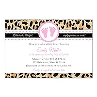30 Invitations Girl Baby Shower Leopard Animal Print Pink Personalized Cards + 30 White Envelopes