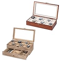 Watch Box Case Organizer Display Storage with Jewelry Drawer for Men Women Gift, Walnut Wood 9B9G4T66 9B9RLJHG