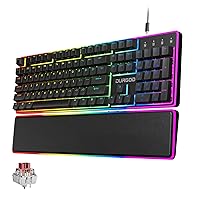 DURGOD TGK021 Mechanical Gaming Keyboard, 104 Keys Wired Keyboard with Magnetic Wrist Rest, RGB Backlit, Hot Swappable Linear Red Switch for PC/Mac/Laptop, Fully Anti-ghosting, Multimedia Keys