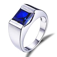 JewelryPalace Men's Square 2-3ct Natural Smoky Quartz Created Ruby Alexandrite Sapphire Simulated Emerald Engagement Ring, 14K White Gold Plated 925 Sterling Silver Promise Rings, Gemstone Jewelry