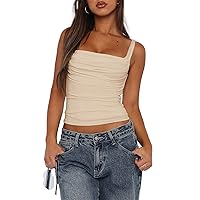 Womens Going Out Crop Tops,Sexy Backless Tank Tops Ruched Summer Tight Slim Fit Cute Tops