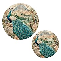 Peacock Trivets for Hot Dishes 2 Pcs,Hot Pad for Kitchen,Trivets for Hot Pots and Pans,Large Coasters Cotton Mat Cooking Potholder Set