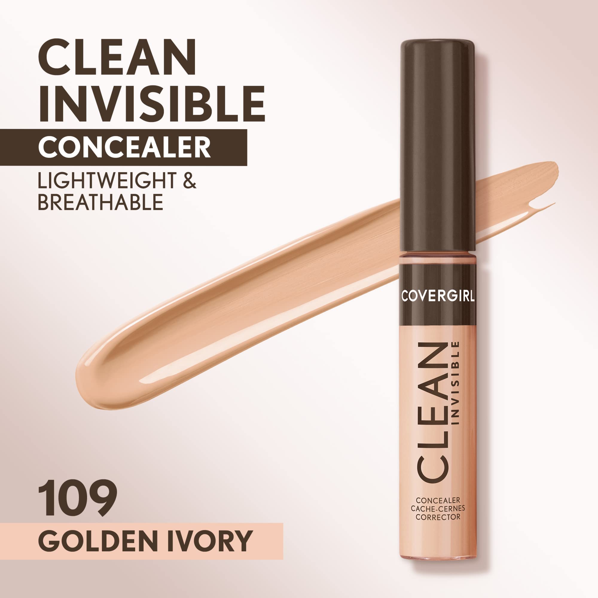 Covergirl Clean Invisible Concealer, Lightweight, Hydrating, Vegan Formula, Golden Ivory 109, 0.23oz